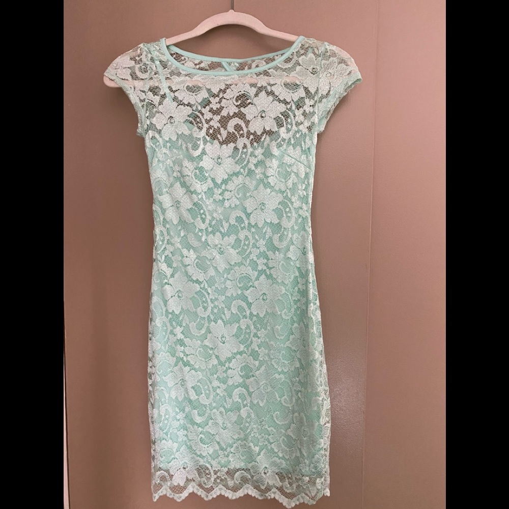 Sea green lace overlay dress